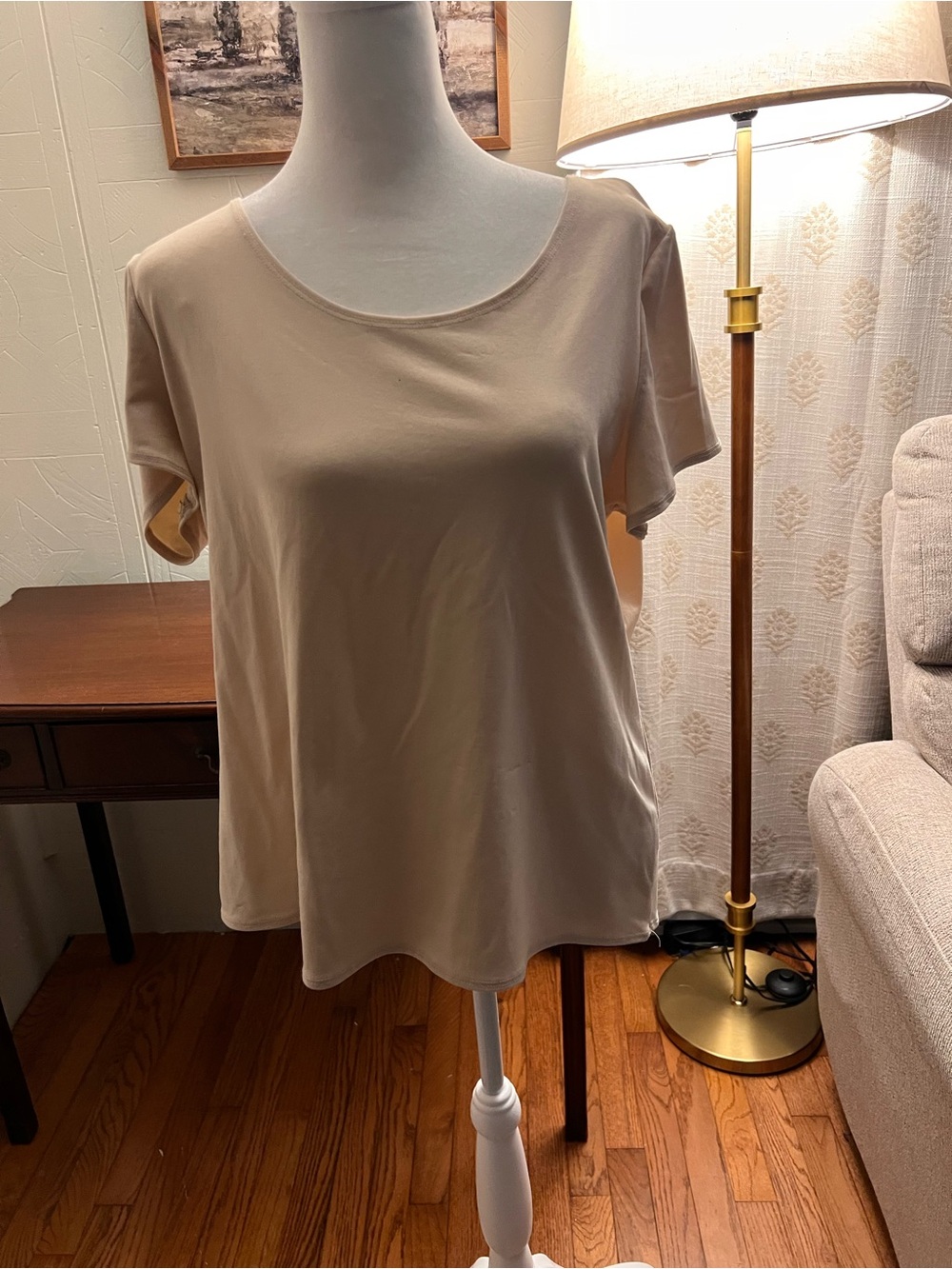 Elementz Women's Short Sleeve Scoop Neck Top - Beige